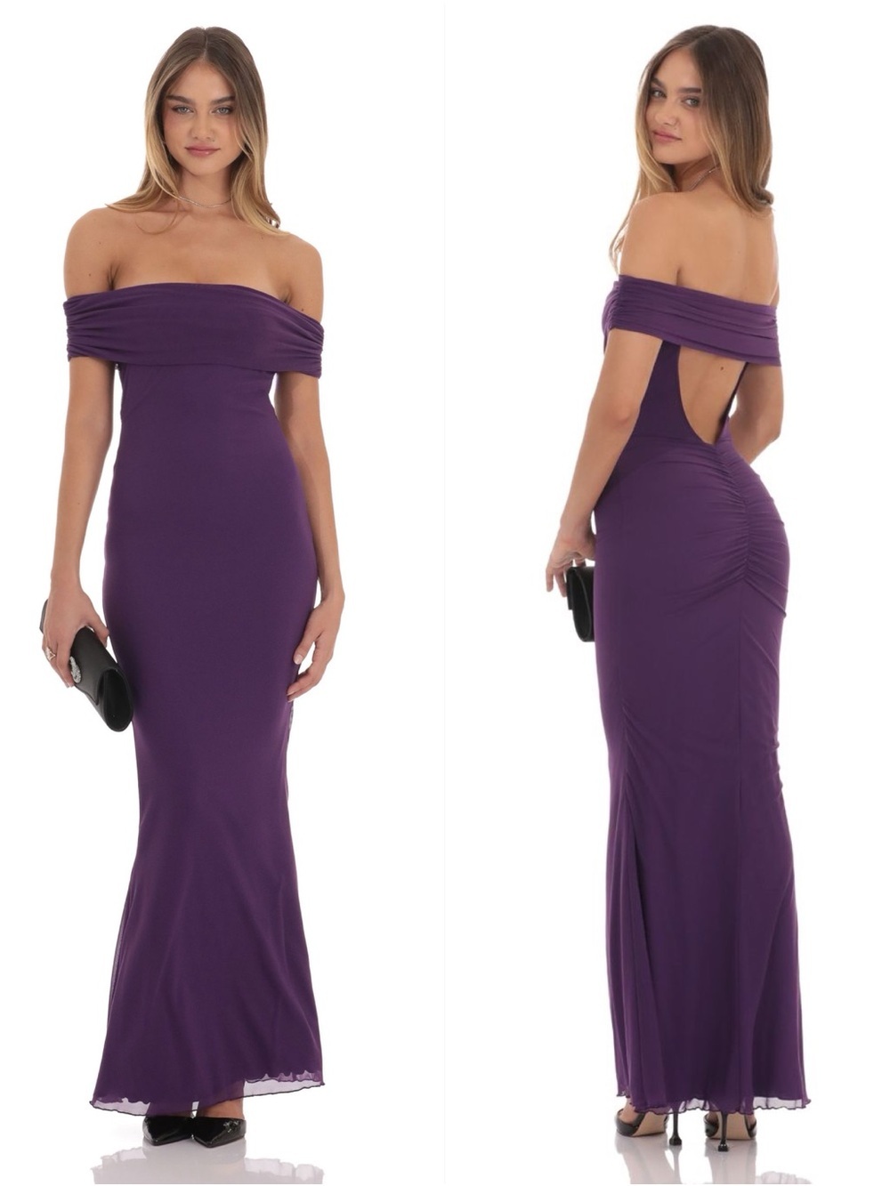 LUCY IN THE SKY Mesh Off The Shoulder Open Back Maxi Dress